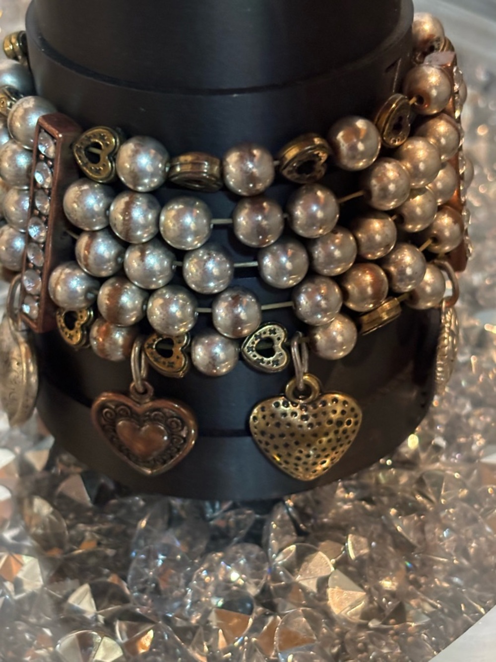 ✨ Vintage Stretchy Multi-Strand Heart Charm Bracelet ✨ - Picture 5 of 13